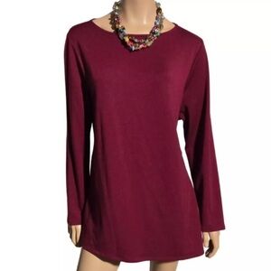 PureJill J Jill Women's Long Sleeve Luxe Tencel Maroon‎ Burgundy Blouse Size M